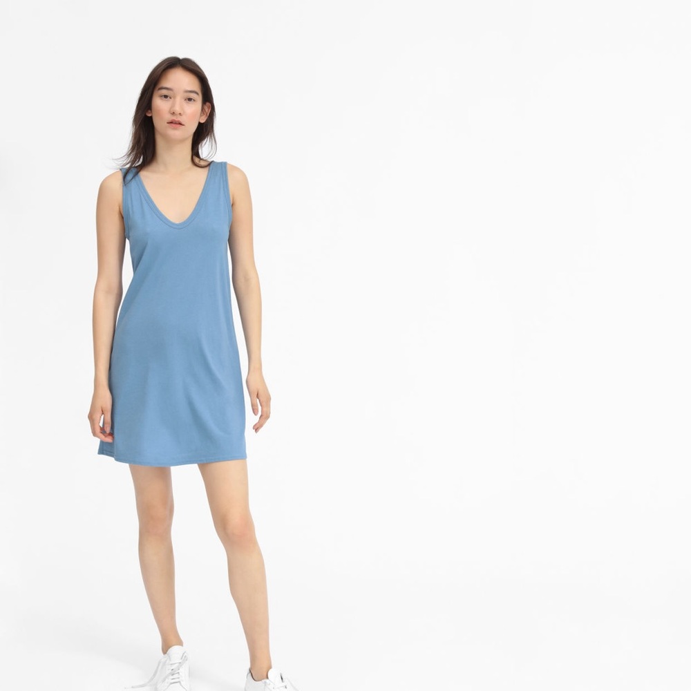 Everlane Cotton Double V Neck Dress Blue Sz S